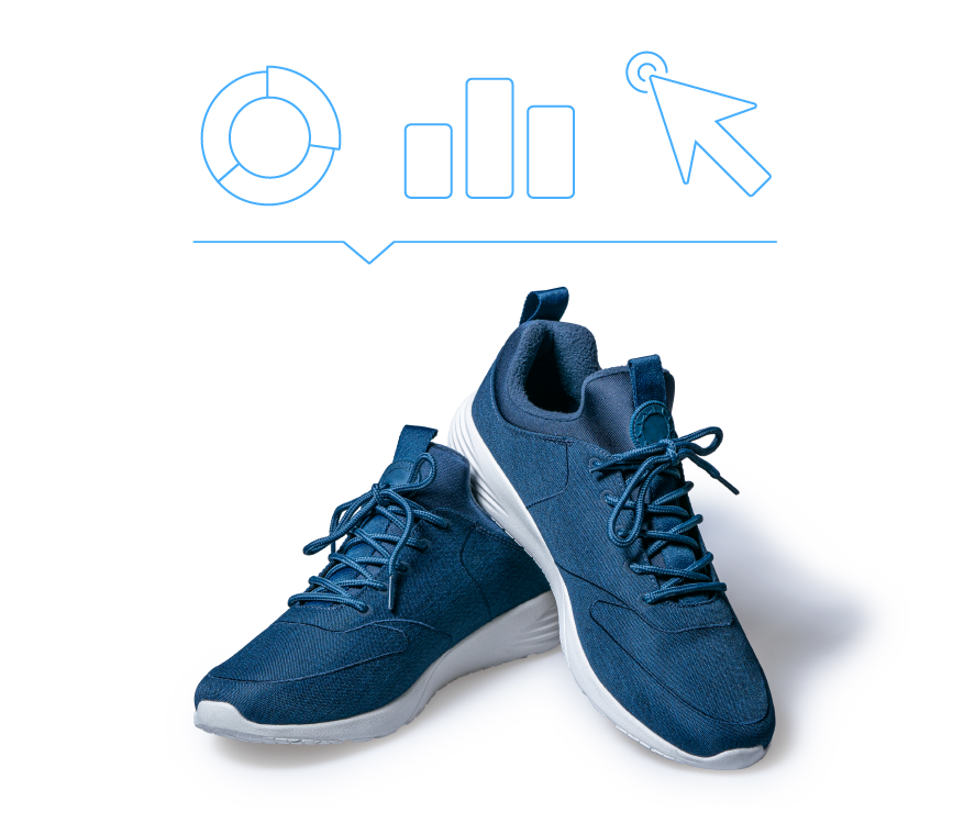 A graphic image representing trending blue sneakers